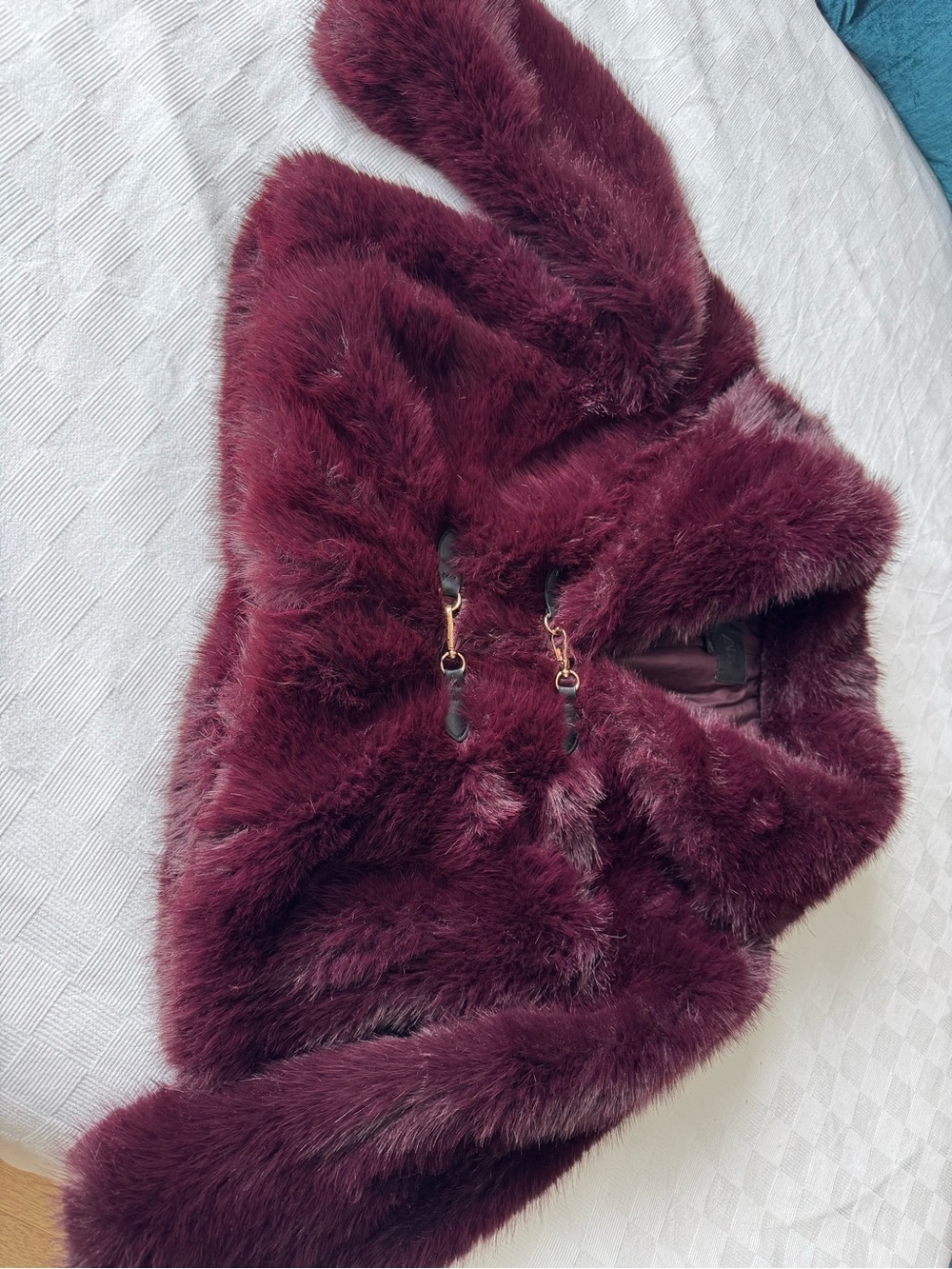 Zara Plush Burgundy Faux Fur Jacket